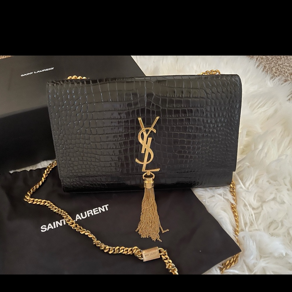 COPY - Kate Monogram YSL Medium Crocodile-Embossed